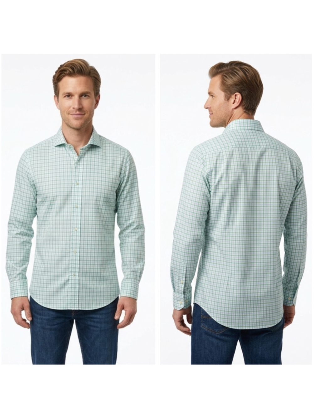 Men's Ledbury M Casual Button Down Shirt Green Blue Plaid